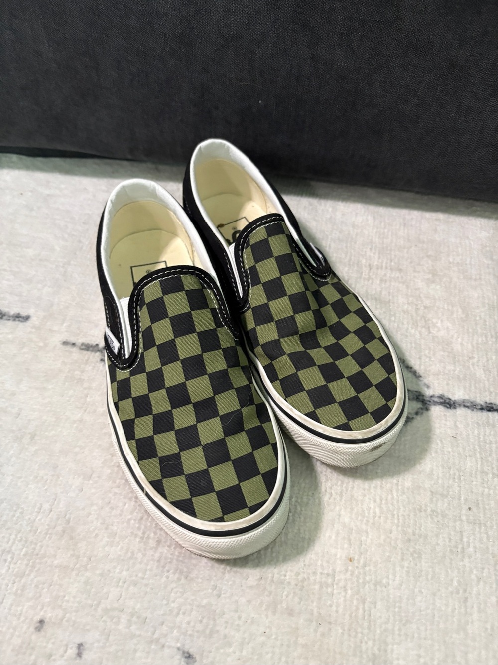 Vans Slip-On Checkerboard Canvas Sneakers - Olive/Black